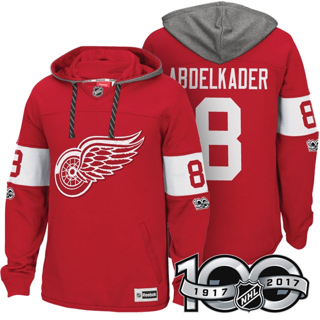 NHL Red Wings #8 Justin Abdelkader Red Centennial Classic Patch Hoodie