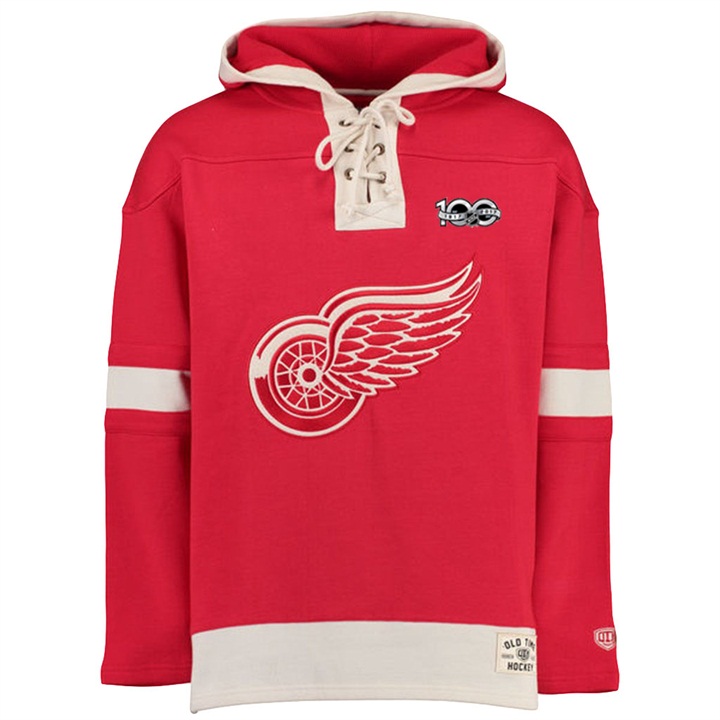 NHL Red Wings Red Centennial Patch Pullover Old Time Hockey Hoodie