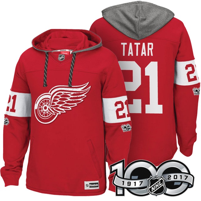 NHL Red Wings #21 Tomas Tatar Red Centennial Classic Patch Hoodie