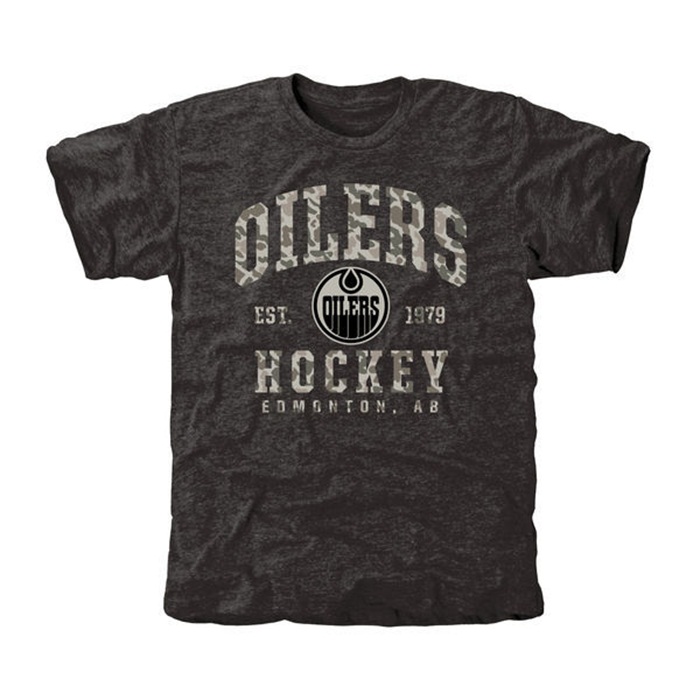 Edmonton Oilers Camo Stack Black Tri-Blend T-Shirt