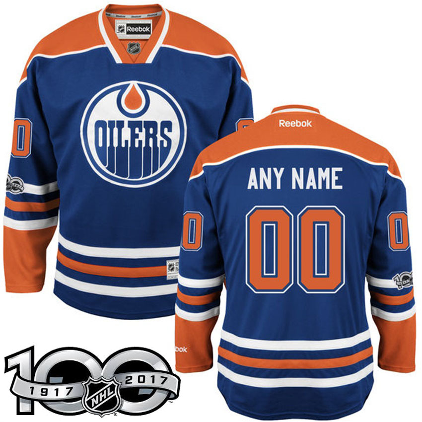 Edmonton Oilers Royal Celebrate 100th Classic Patch Customized Jersey