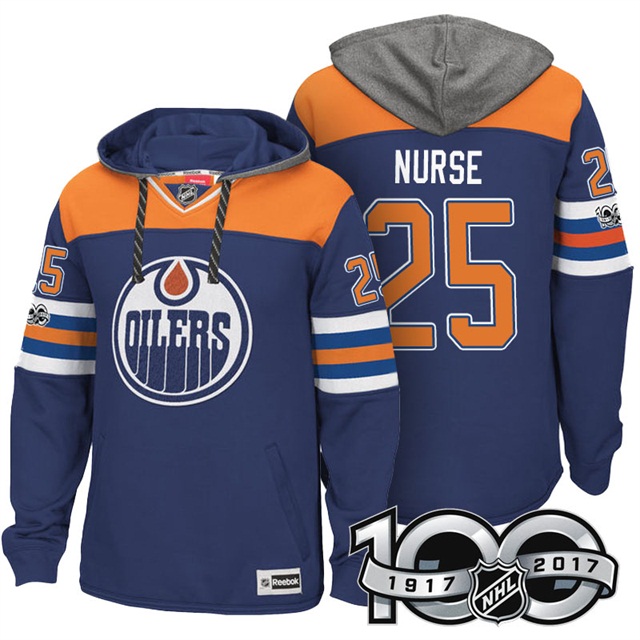 NHL Oilers #25 Darnell Nurse Royal Centennial Patch Hoodie