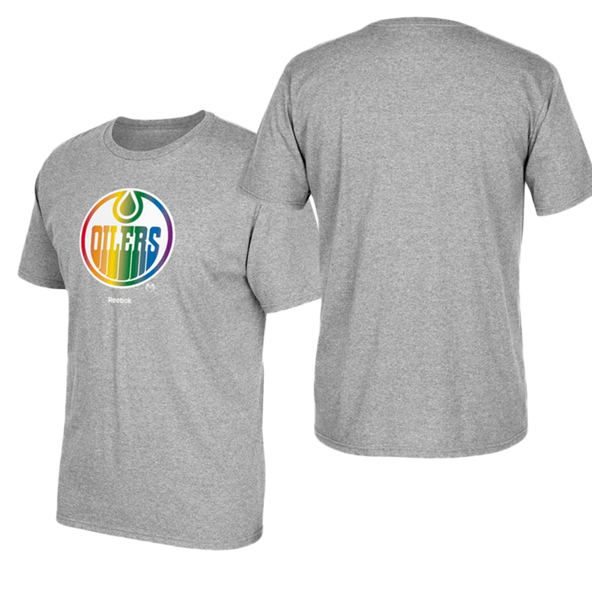 Edmonton Oilers Gray Hockey Is For Everyone Rainbow T-shirt