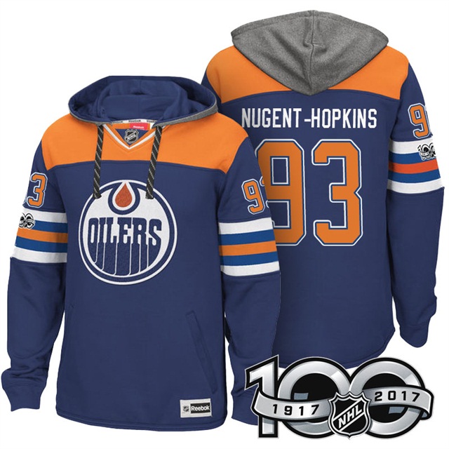 NHL Oilers #93 Ryan Nugent-Hopkins Royal Centennial Patch Hoodie