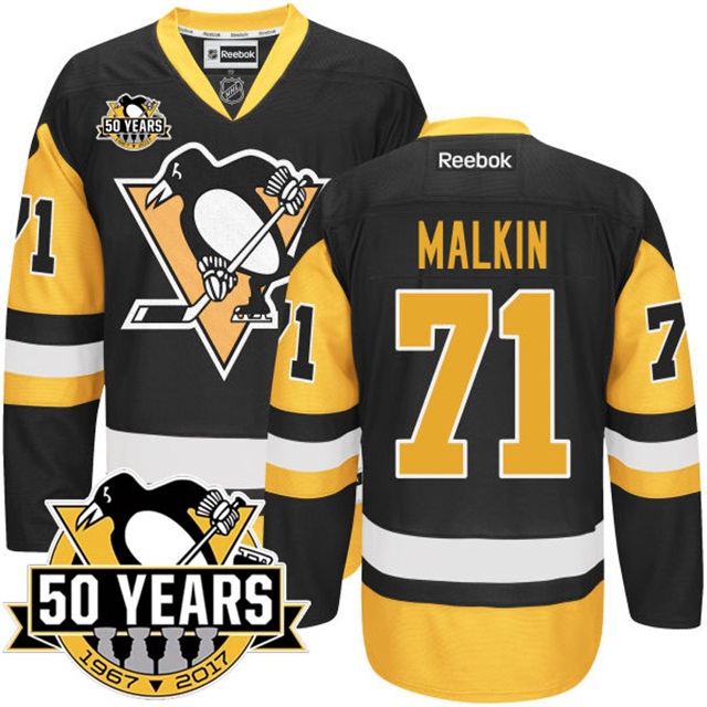 Penguins #71 Evgeni Malkin 50th Anniversary Black 2016 Stanley Cup Champions Jersey