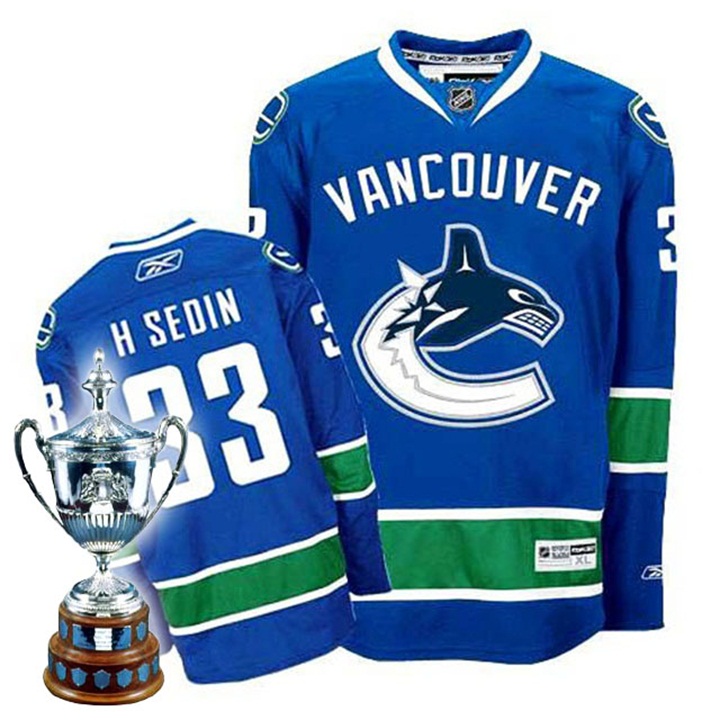 Canucks #33 Henrik Sedin Reebok Blue Home Premier King Clancy Trophy Jersey