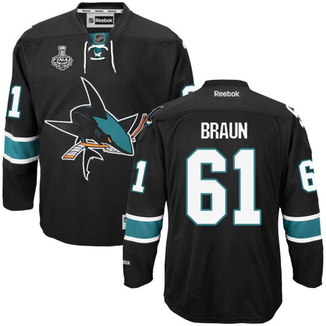 Justin Braun San Jose Sharks #61 2016 Stanley Cup Black Third Jersey