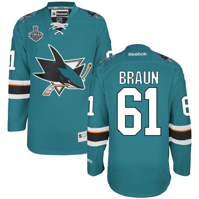 Justin Braun San Jose Sharks #61 2016 Stanley Cup Teal Home Jersey