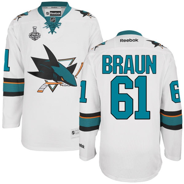 Justin Braun San Jose Sharks #61 2016 Stanley Cup White Away Jersey