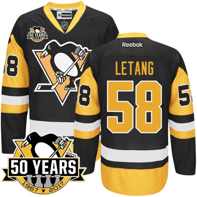 Penguins #58 Kris Letang 50th Anniversary Black 2016 Stanley Cup Champions Jersey