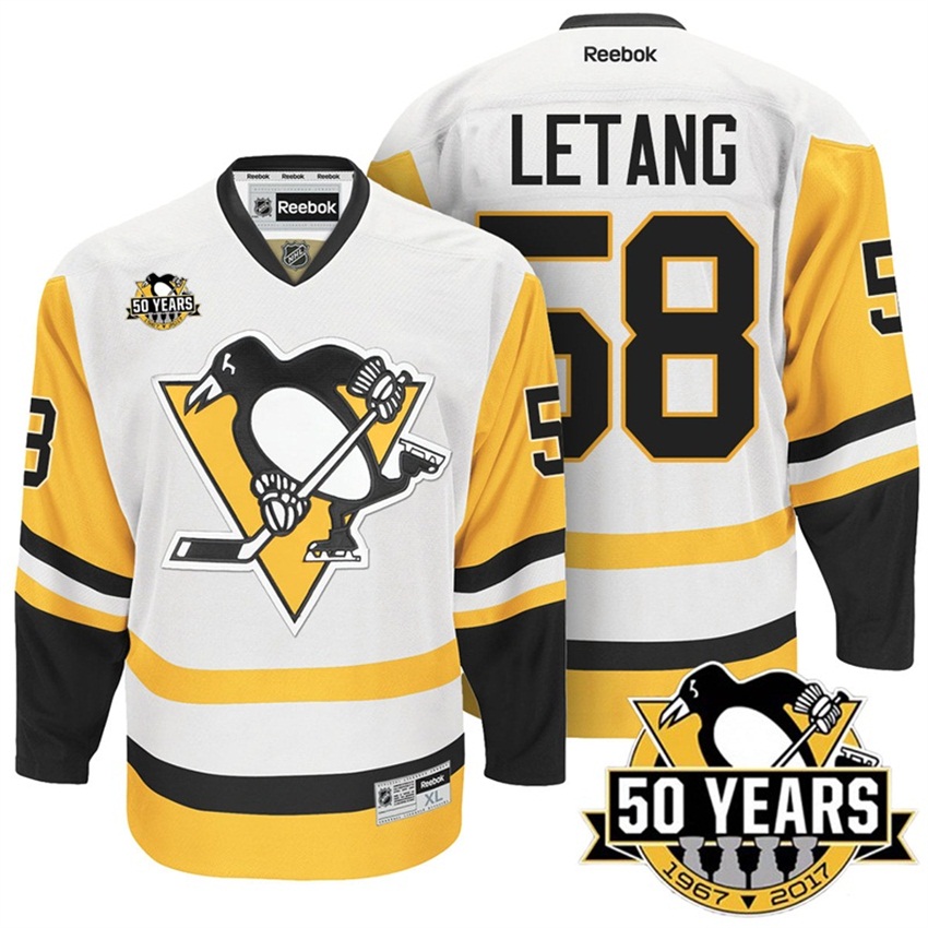 2016-17 NHL Kris Letang #58 Penguins 50th Anniversary White Gold Away Premier Jersey