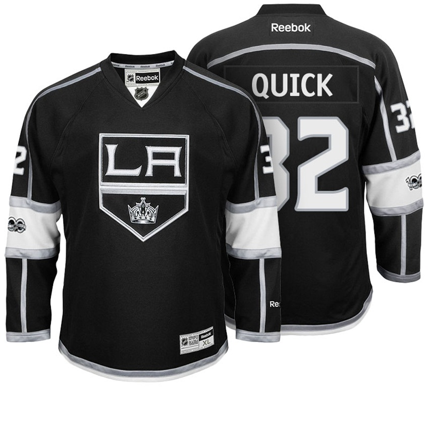 Kings Jonathan Quick #32 Black 100th Anniversary Patch Player Jersey