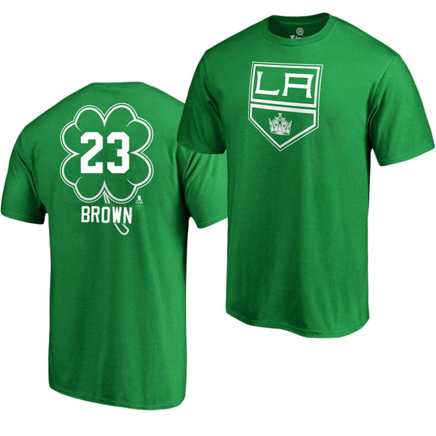 Kings Dustin Brown #23 Green Name And Number St. Patty's Day T-shirt