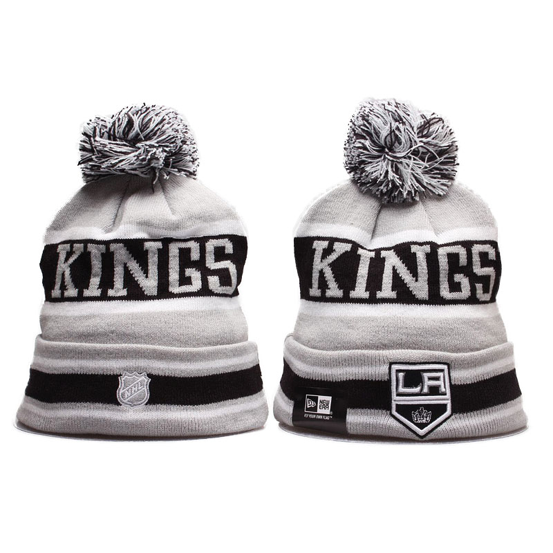 2016-2017 Los Angeles Kings Team Cuffed Knit Hat With Pom Beanies Light Gray/Black