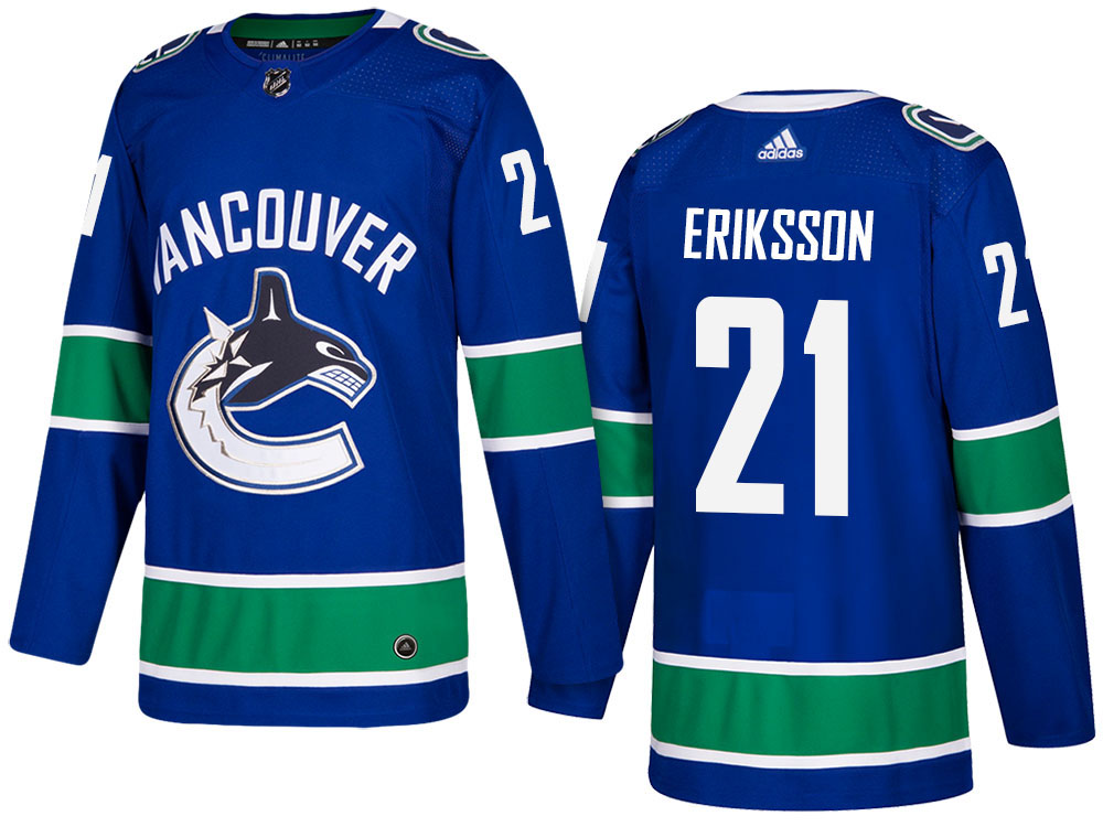 NHL Men's Vancouver Canucks #21 Loui Eriksson Blue 2017-2018 Season New Outlook Uniforms