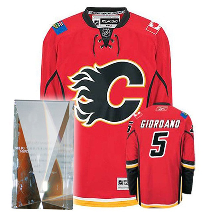 Flames #5 Mark Giordano Reebok Red Home Premier Foundation Player Award Jersey