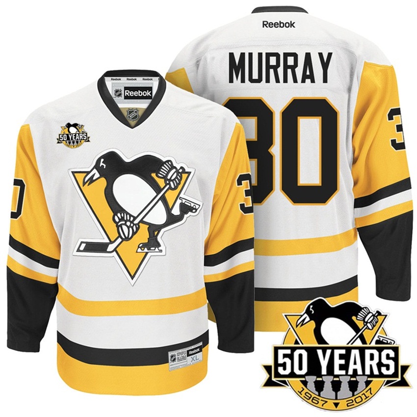 2016-17 NHL Matt Murray #30 Penguins 50th Anniversary White Gold Away Premier Jersey