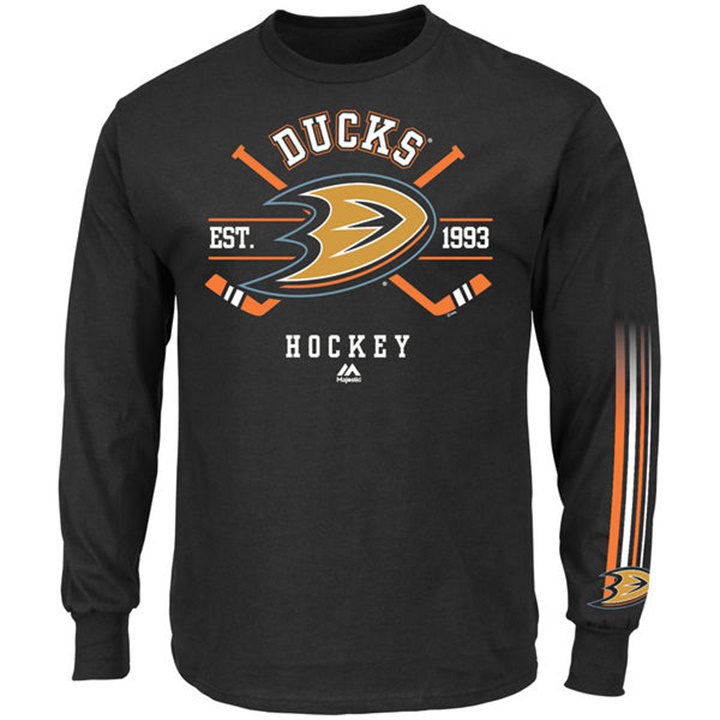 Men Anaheim Ducks Black EST.1993 Cross Check Fashion Long Sleeve T-shirt