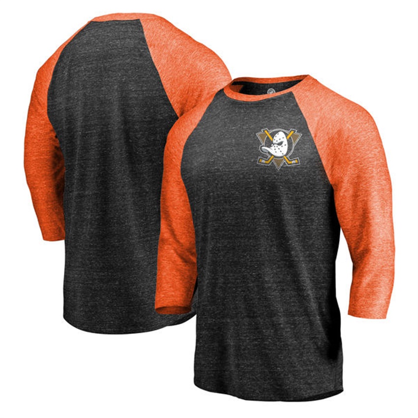 Men Anaheim Ducks Black/Orange Shift 3/4 Sleeve T-shirt