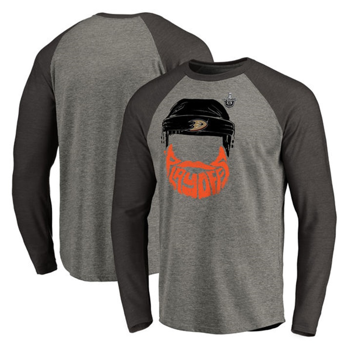 Men Anaheim Ducks Heather Gray Long Sleeve 2017 NHL Stanley Playoff T-shirt