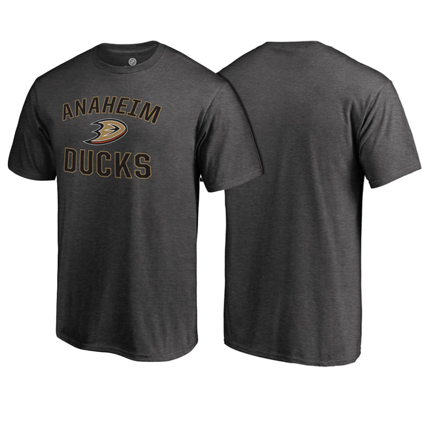 Men Anaheim Ducks Heathered Gray Word And Mark Victory Arch T-shirt