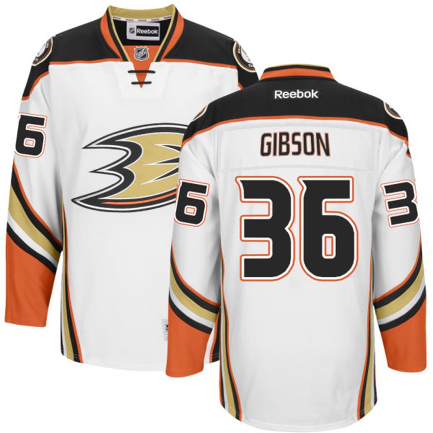 Men Anaheim Ducks John Gibson #36 White Away Premier Jersey