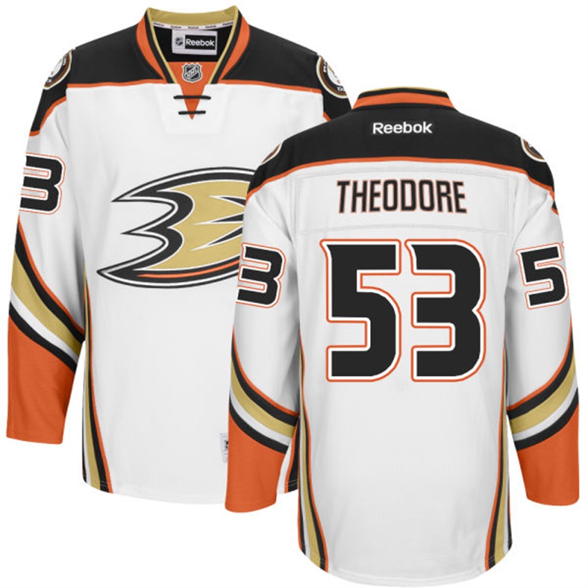 Men Anaheim Ducks Shea Theodore #53 White Away Premier Jersey