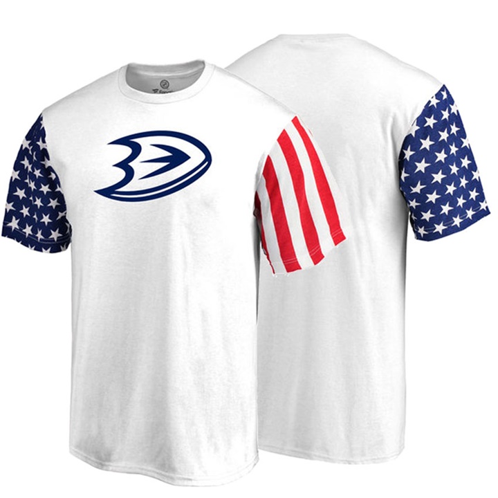 Men Anaheim Ducks White US Flag Stars And Stripes T-shirt