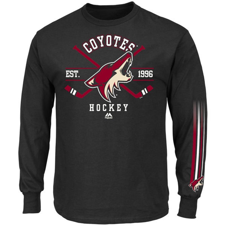 Men Arizona Coyotes Black EST.1996 Cross Check Fashion Long Sleeve T-shirt