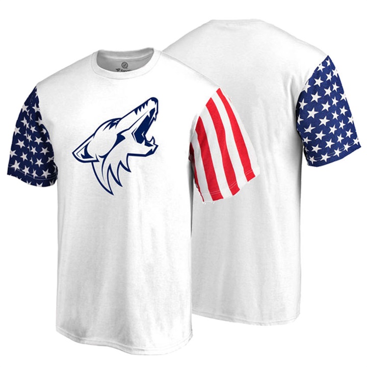 Men Arizona Coyotes White US Flag Stars And Stripes T-shirt