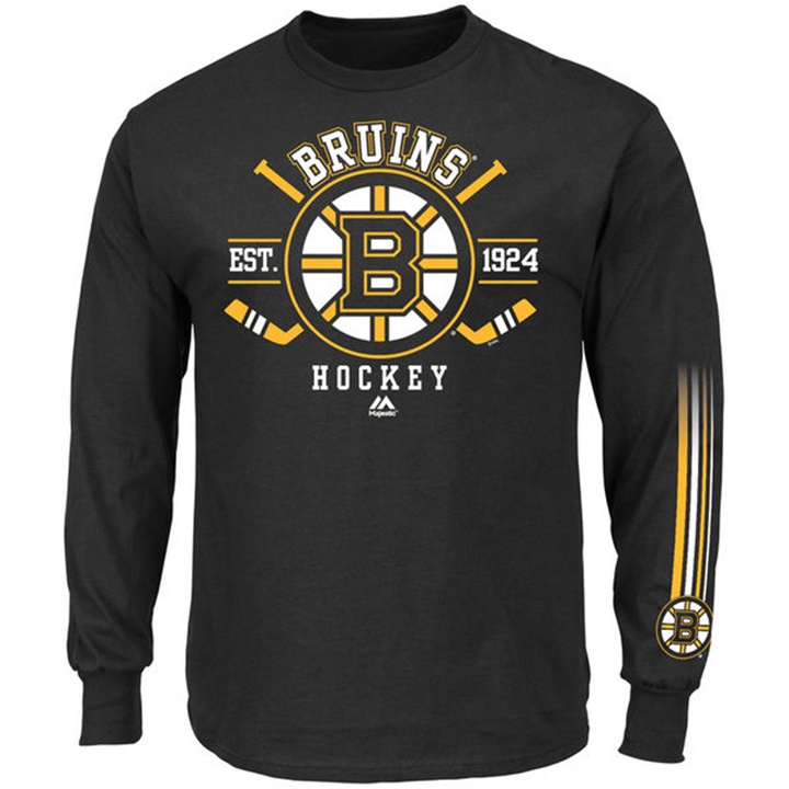 Men Boston Bruins Black EST.1924 Cross Check Fashion Long Sleeve T-shirt