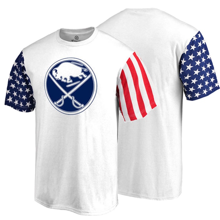 Men Buffalo Sabres White US Flag Stars And Stripes T-shirt