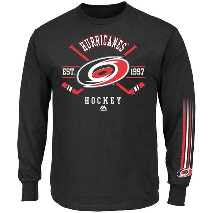 Men Carolina Hurricanes Black EST.1997 Cross Check Fashion Long Sleeve T-shirt