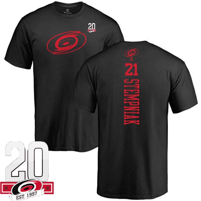 Men Carolina Hurricanes Lee Stempniak #21 Black Name And Number 20th Anniversary Logo T-shirt