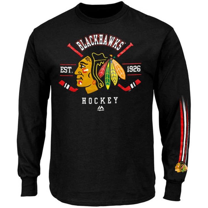 Men Chicago Blackhawks Black EST.1926 Cross Check Fashion Long Sleeve T-shirt