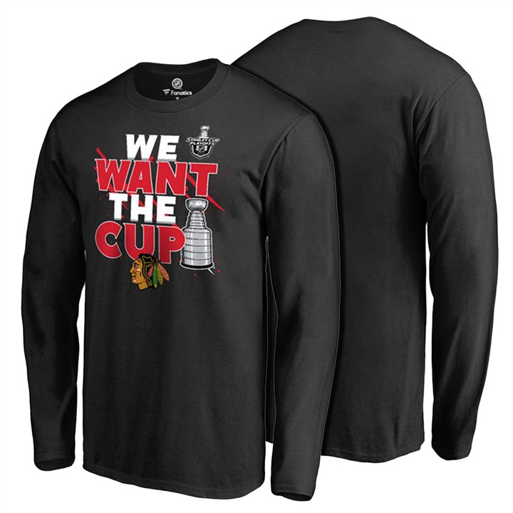 Men Chicago Blackhawks Black Long Sleeve 2017 Stanley Cup T-shirt