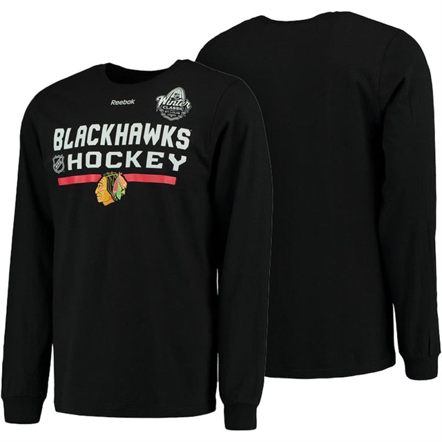 Men Chicago Blackhawks Black Long Sleeve 2017 Winter Classic T-shirt