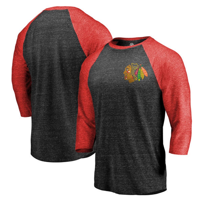 Men Chicago Blackhawks Black/Red Shift 3/4 Sleeve T-shirt