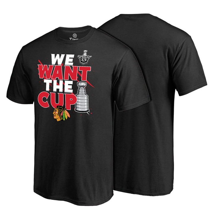 Men Chicago Blackhawks Black Short Sleeve 2017 Stanley Cup T-shirt