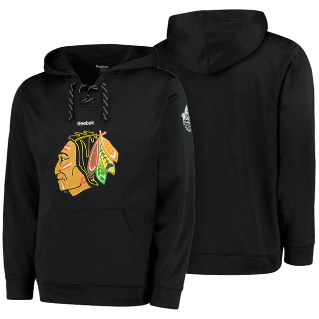 Men Chicago Blackhawks Black Team Logo Performarance 2017 Winter Classic Hoodie