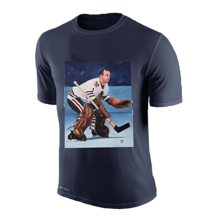 Men Blackhawks Glenn Hall #1 Navy NHL Greatest PLayer Pictorial T-shirt