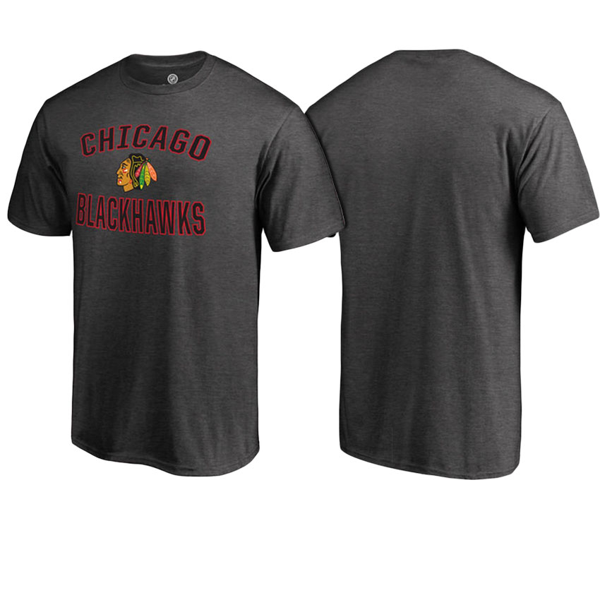 Men Chicago Blackhawks Heathered Gray Word And Mark Victory Arch T-shirt