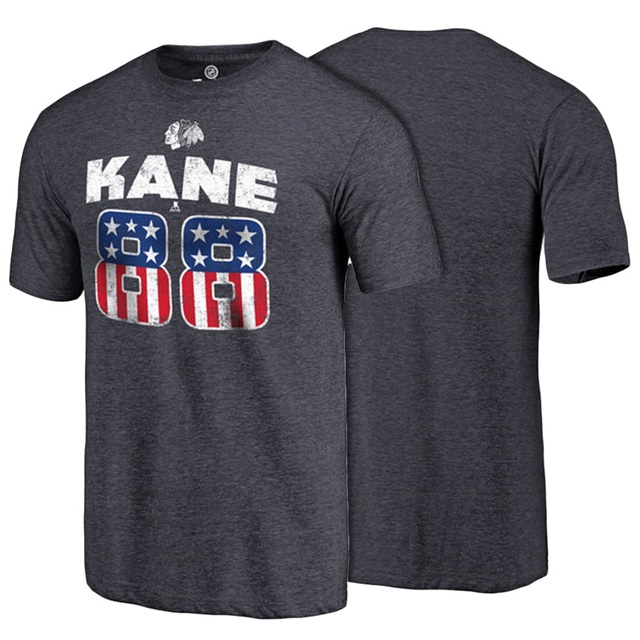 Men Blackhawks Patrick Kane #88 Navy Player Spangled T-shirt