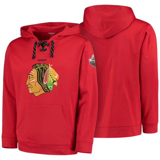 Men Chicago Blackhawks Red Team Logo Performarance 2017 Winter Classic Hoodie