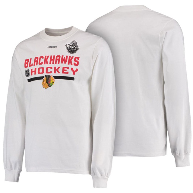 Men Chicago Blackhawks White Long Sleeve 2017 Winter Classic T-shirt