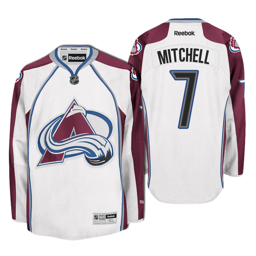 Men Colorado Avalanche John Mitchell #7 White Away Premier Jersey