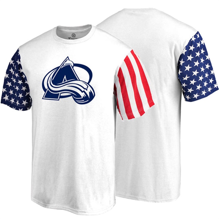 Men Colorado Avalanche White US Flag Stars And Stripes T-shirt