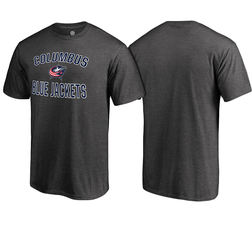 Men Columbus Blue Jackets Heathered Gray Word And Mark Victory Arch T-shirt