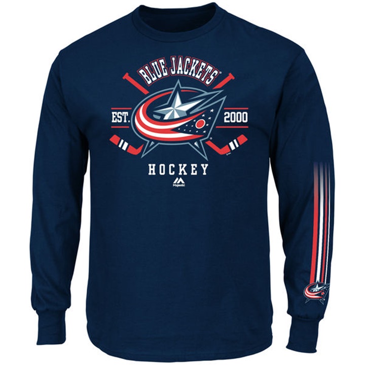 Men Columbus Blue Jackets Navy EST.2000 Cross Check Fashion Long Sleeve T-shirt