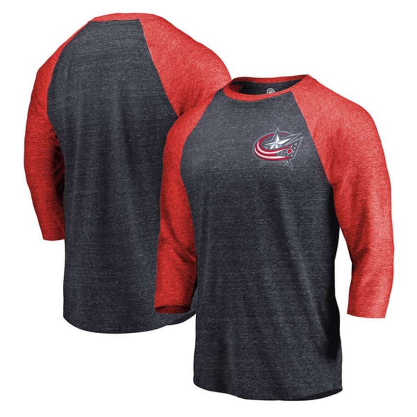 Men Columbus Blue Jackets Navy/Red Shift 3/4 Sleeve T-shirt